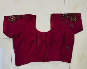 Elegant Burgundy Saree With Copper Work