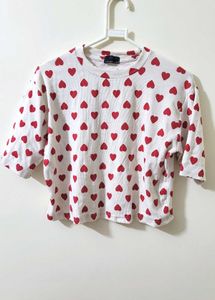 Koren Style Heart Shape White Crop Top