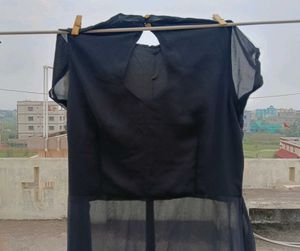 Black Frontslit Sheer Kurti || (L stitched to S)