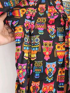 Owl Print Tie-Neck  Feeding Dress