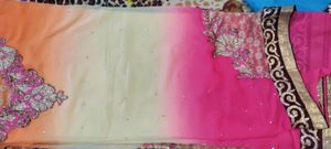 Pink orange light yellow shade saree with lace Patti With Blouse