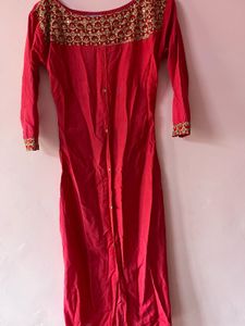 Red &amp; Gold Embroidered Kurti