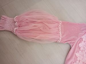 Baby Pink Velvet Puff Sleeve Partywear Top