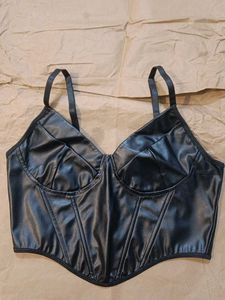 Black Faux Leather Bustier