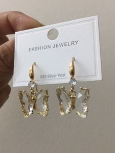 Clear Butterfly With Gold Dangling Earrings