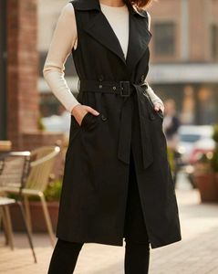 Stylish Black Sleeveless Trench Coat | Elegant &amp; C