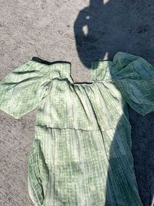 Green Puff Sleeve Mini Dress