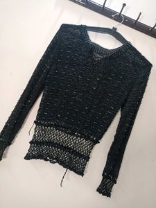 Black Knit Long Sleeve Top