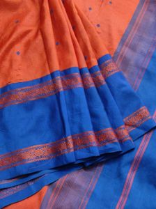 Rust And Blue Zero Zari Korvai Kanchipuram