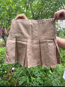 Tan Pleated Mini Skirt