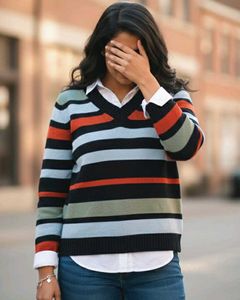 Striped V-Neck Pullover Sweater