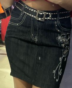 BLACK DENIM SKIRT WITH BELT