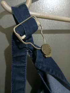 Women Navy Blue Dungaree With Unique Back Design