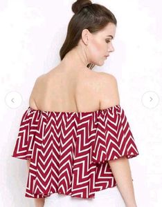 Berrylush Red Printed Bardot Top