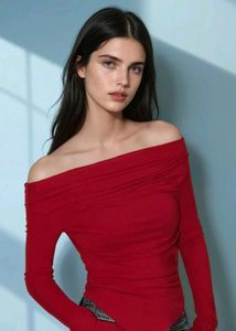 Red Off-Shoulder Long Sleeve Top