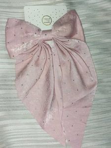 Pink Rhinestone Bow Hair Clip