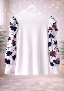 Stylish White Floral Sleeve Top