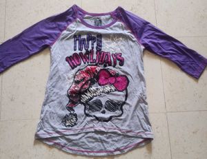 Grey , purple full sleeve tshirt with glitter