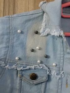 Light Blue Denim Vest with Pearls