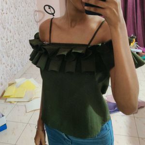 Olive Ruffle Top