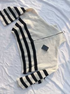 Y2k Striped Oversized Zip-Up Knit Sweater