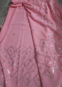 Beautiful Pink Sequin Georgette Saree