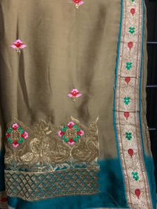 Golden Flower Work Saree