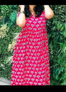 Elegant red Lotus Printed Dress