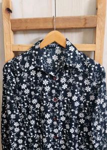 Blacj Printed Cotton Shirt Size-36