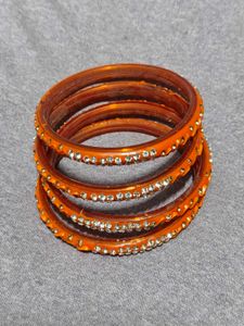 Orange Rhinestone Bangles (Set of 4)