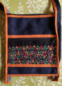 Embroidered Tribal Print Denim Sling Bag