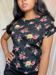 Black Floral Formal Imported Balloon Top