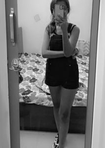 Black Short Dungaree With Pocket &amp; Button At Side