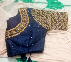 Embroidered Navy Blue Sari Blouse
