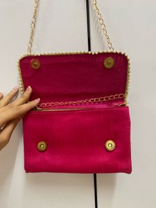 Embroidered Pink Clutch