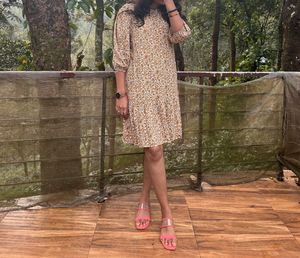 Cream Printed A-Line Dress(Women’s)