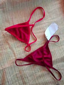 2 Sexy Red Maroon Velvet Thong Set