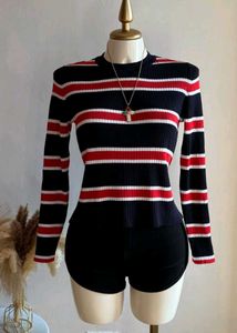 H&M Striped Mock Neck Sweater