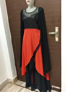 Designer Label Black And Red Sequin Gown