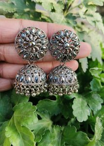 Silver Oxidised Jhumka And Dangler