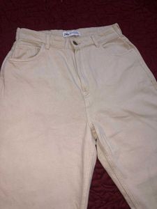Zara High Waist Wide Leg Beige / Off White  Denims