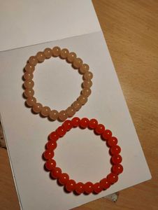 2 Beaded Bracelets, Orange And Tan