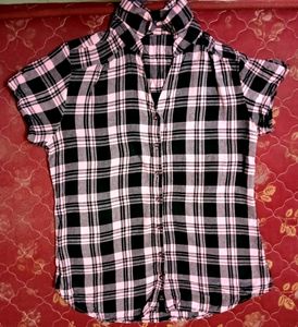 Pink And Black Checks Shirt Half