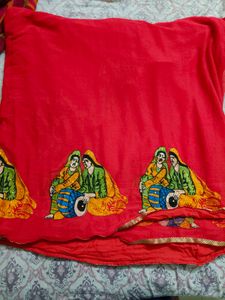 Red Embellished Saree And Blouse