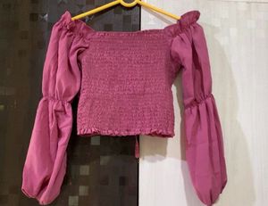 Pink Long Sleeve Crop Top