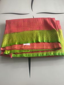 Rose And Green Chiffon With Gold Zari