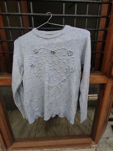 Ice Blue Sweater With Bead Details