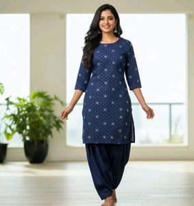 Elegant Navy Blue Printed Kurta Set