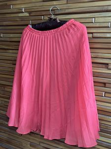 Imported Coral Pleated Midi Skirt