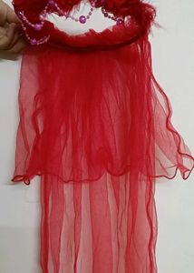 Red Net Hair Veil with Bow and Pearl Accent